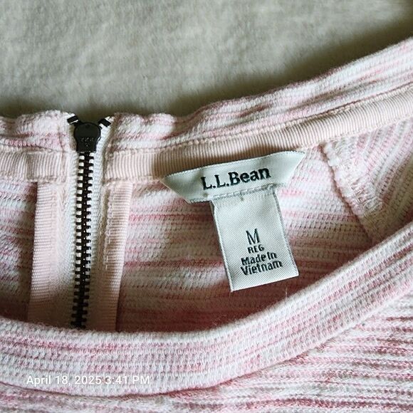 LL Bean M Reg Dress Tunic Pink White Heather 3/4 Sleeves 100% Cotton Back Zip - Picture 4 of 10